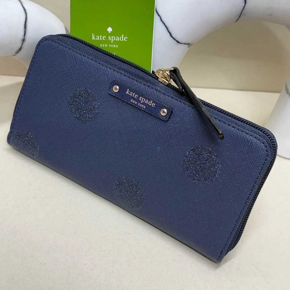 (new+tag) Kate Spade neda long wallet navy polka dots classic